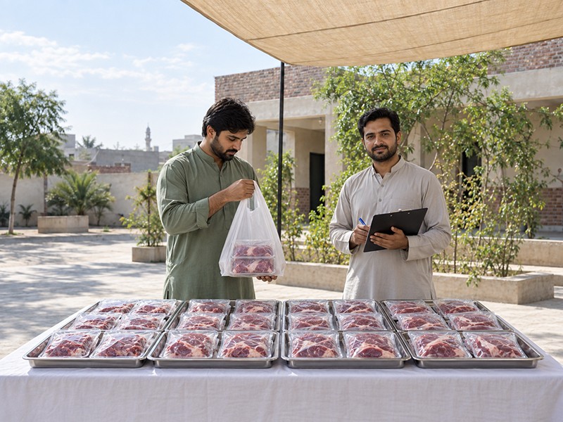 Qurbani meat packages prepared for distribution